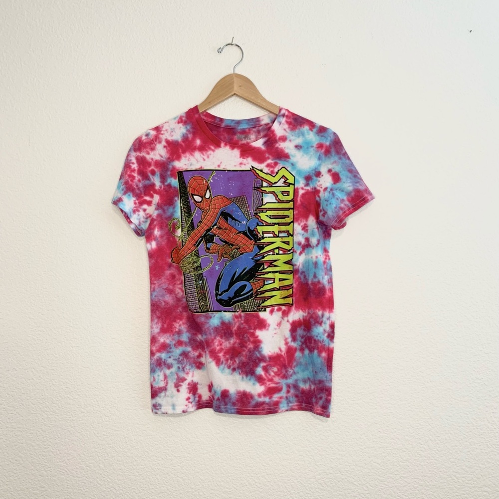 Marvel Spiderman Up-Cycled Tie Dye Short Sleeve Tee Size Small